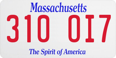 MA license plate 310OI7