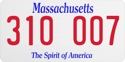 MA license plate 310OO7
