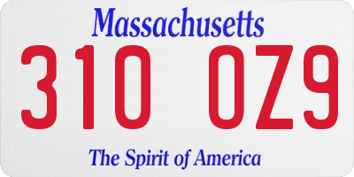 MA license plate 310OZ9