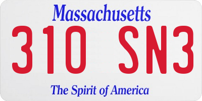 MA license plate 310SN3