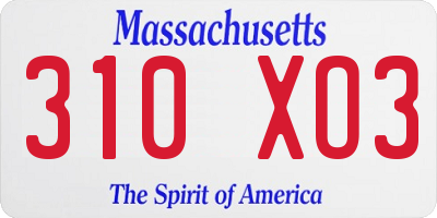 MA license plate 310XO3