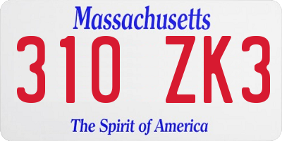 MA license plate 310ZK3