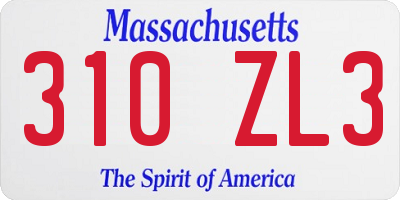 MA license plate 310ZL3