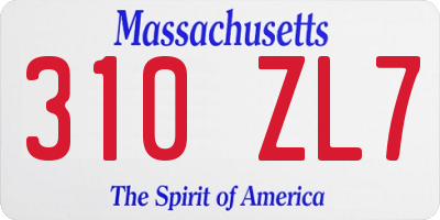 MA license plate 310ZL7