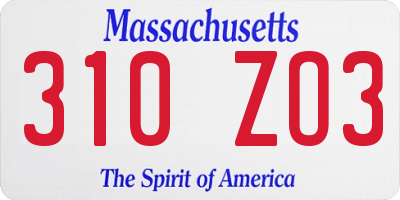 MA license plate 310ZO3