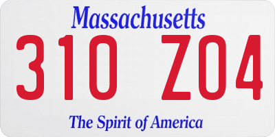 MA license plate 310ZO4