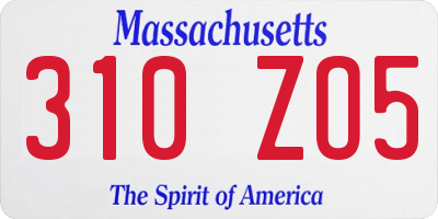 MA license plate 310ZO5