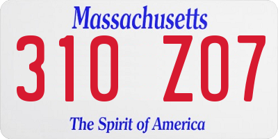 MA license plate 310ZO7
