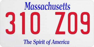 MA license plate 310ZO9