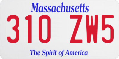 MA license plate 310ZW5