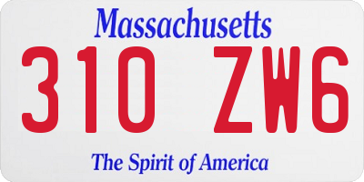 MA license plate 310ZW6