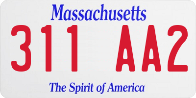 MA license plate 311AA2