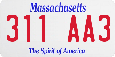 MA license plate 311AA3