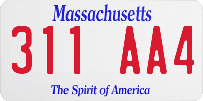 MA license plate 311AA4