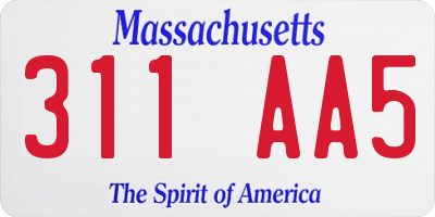 MA license plate 311AA5