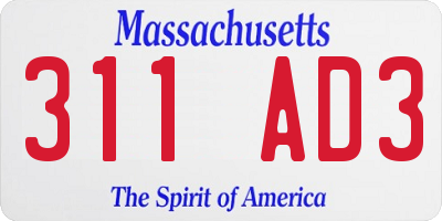 MA license plate 311AD3
