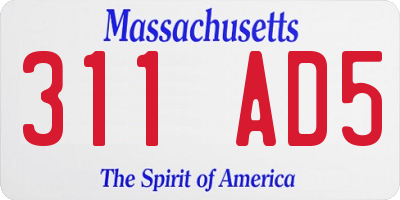 MA license plate 311AD5