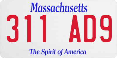 MA license plate 311AD9