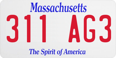 MA license plate 311AG3