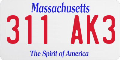 MA license plate 311AK3