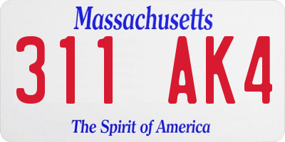 MA license plate 311AK4