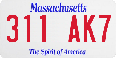 MA license plate 311AK7