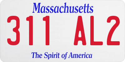 MA license plate 311AL2