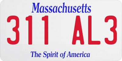 MA license plate 311AL3