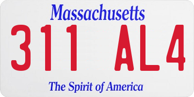 MA license plate 311AL4