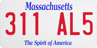 MA license plate 311AL5