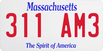 MA license plate 311AM3