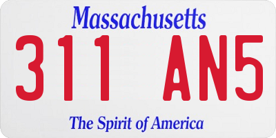 MA license plate 311AN5