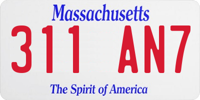 MA license plate 311AN7