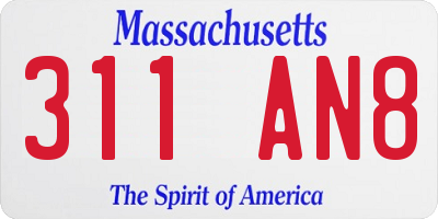 MA license plate 311AN8