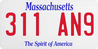 MA license plate 311AN9