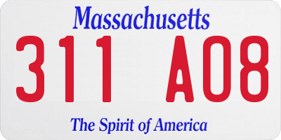 MA license plate 311AO8
