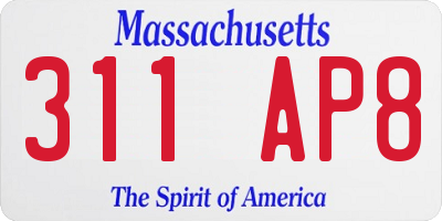 MA license plate 311AP8