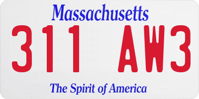 MA license plate 311AW3