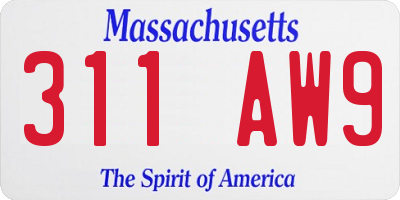 MA license plate 311AW9
