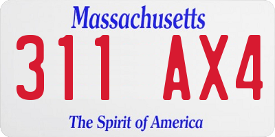 MA license plate 311AX4
