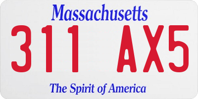 MA license plate 311AX5