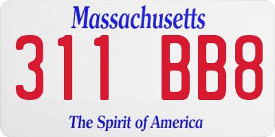 MA license plate 311BB8