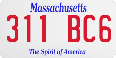 MA license plate 311BC6
