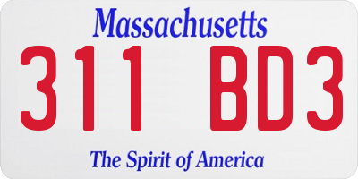 MA license plate 311BD3