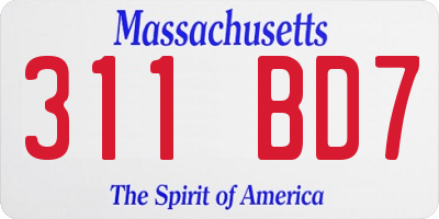 MA license plate 311BD7