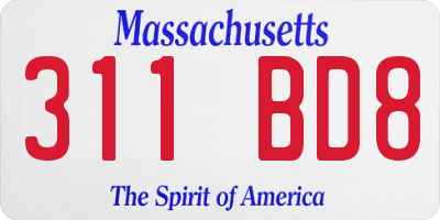 MA license plate 311BD8
