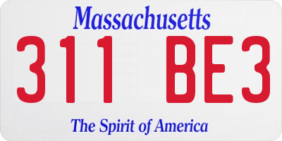 MA license plate 311BE3