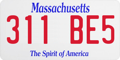 MA license plate 311BE5