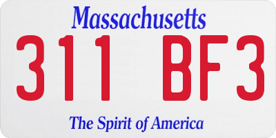 MA license plate 311BF3