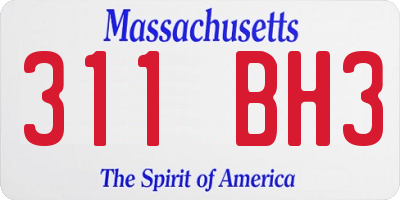 MA license plate 311BH3